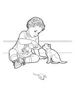 coloriage enfant donnant son biberon au chaton